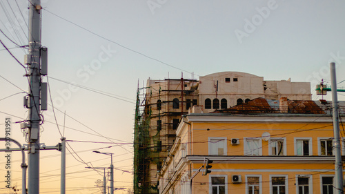 building on the street against the sky