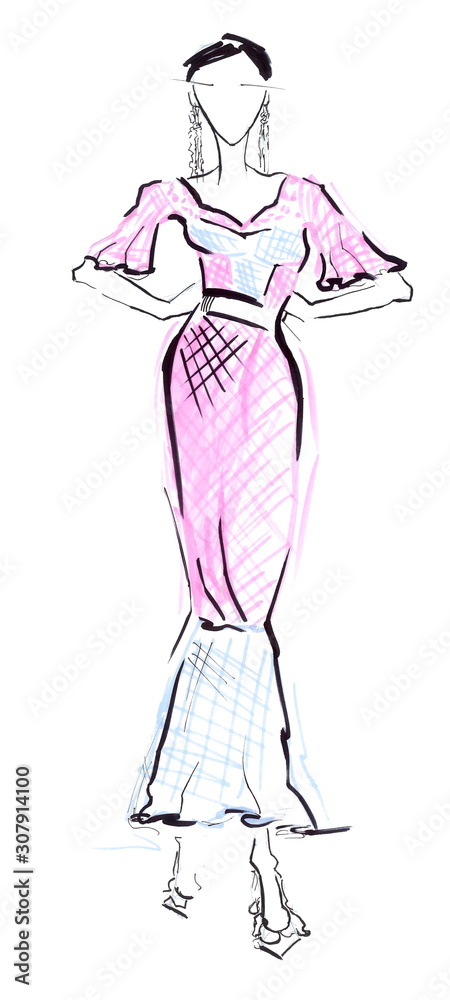 Fashion Illustration of Standing Girl Fashion Illustration of Standing Girl