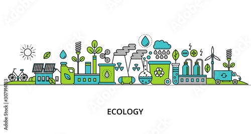 Concept of ecology problem with word and generation and saving green energy