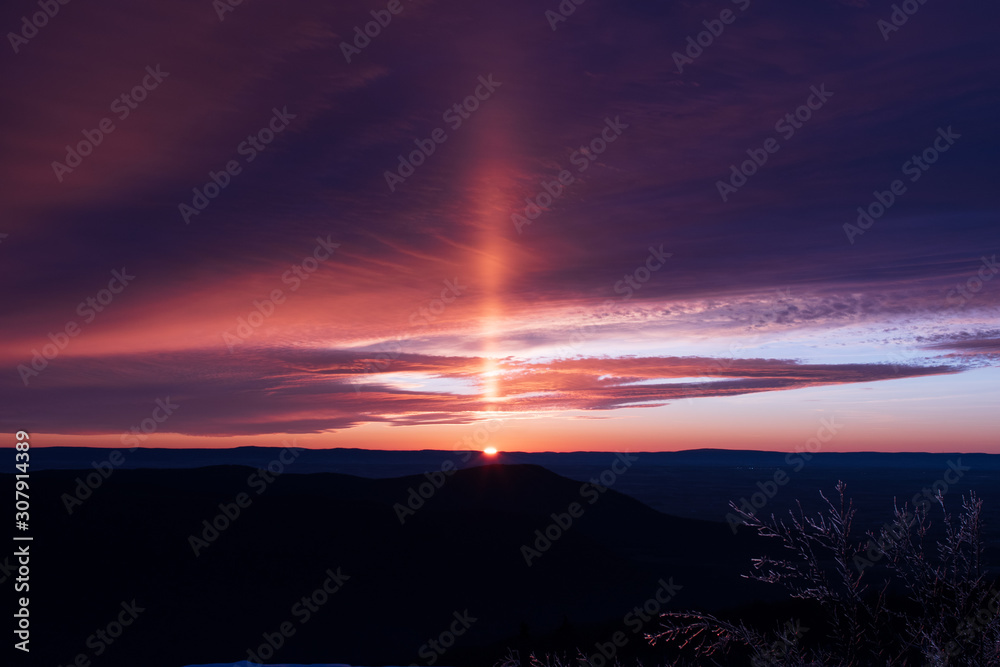 purple sunrise over the mountain