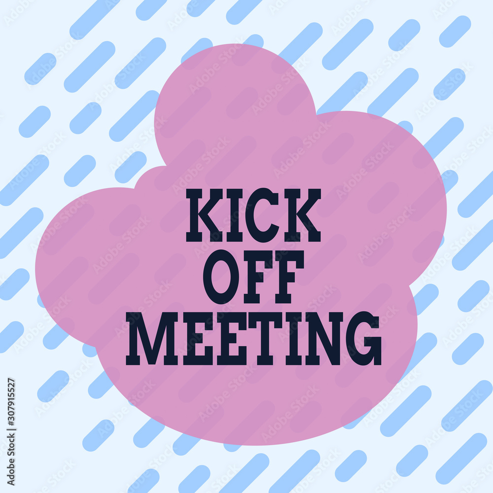 Conceptual Hand Writing Showing Kick Off Meeting. Concept Meaning Getting  Fired From Your Team Private Talking About Company Square Rectangle Paper  Sheet Load With Full Of Pattern Theme Stock Photo, Picture and