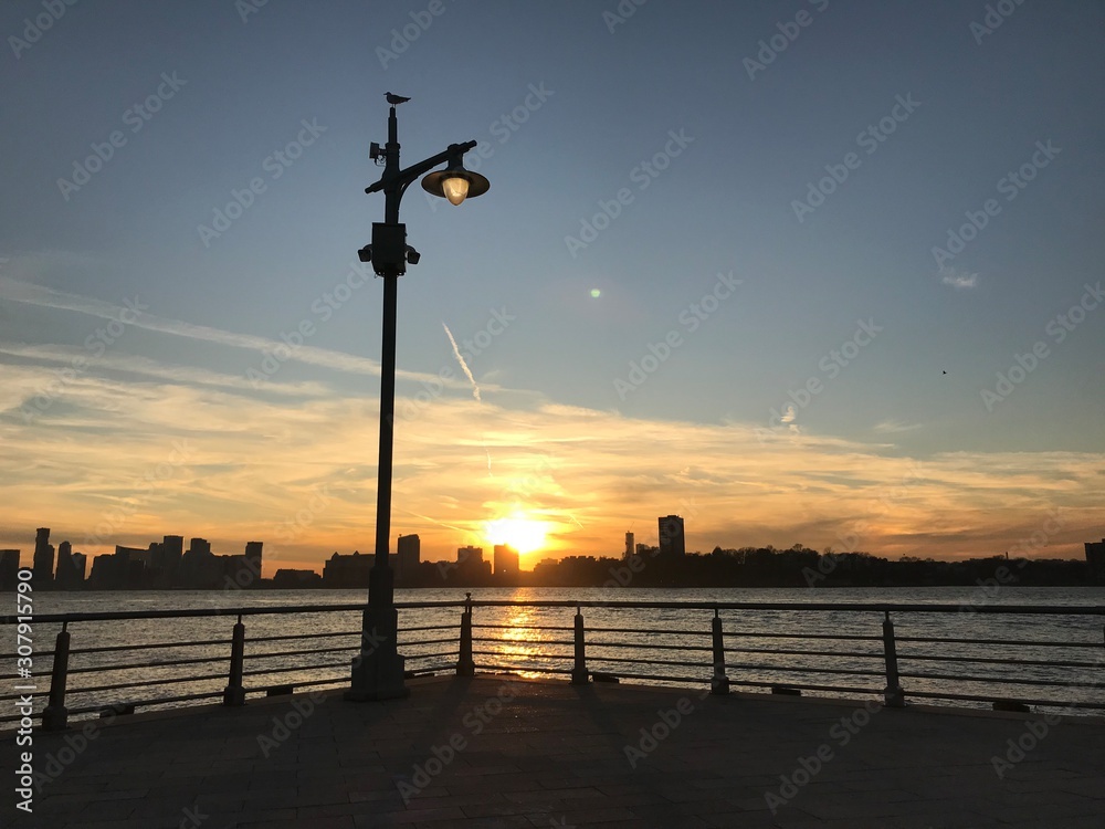 city piers nightlight and sunshine and sunset waterfront 