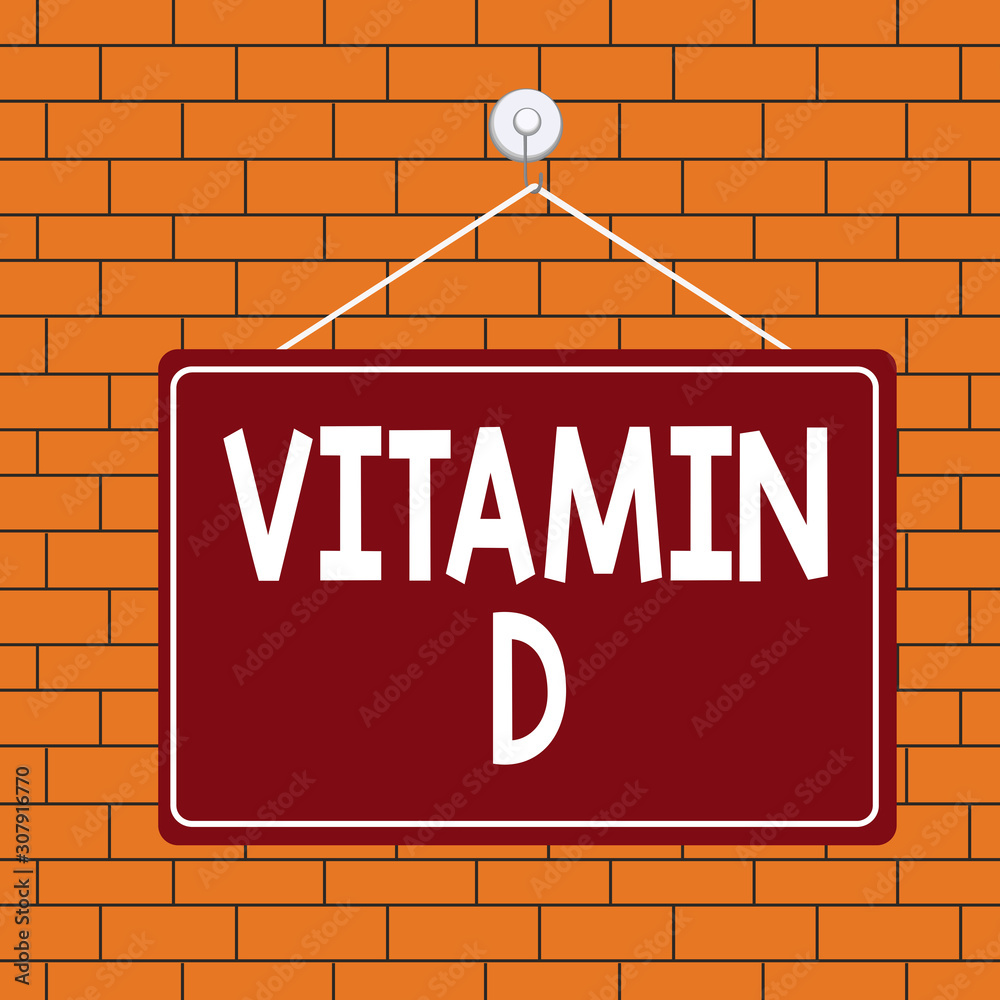 Obraz premium Text sign showing Vitamin D. Business photo text Nutrient responsible for increasing intestinal absorption Colored memo reminder empty board blank space attach background rectangle