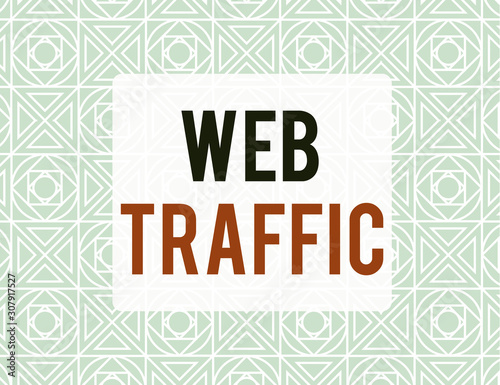 Writing note showing Web Traffic. Business concept for the amount of data sent and received by visitors to a website Endless Geometric Outline Tiles Pattern in Line against Blue Background