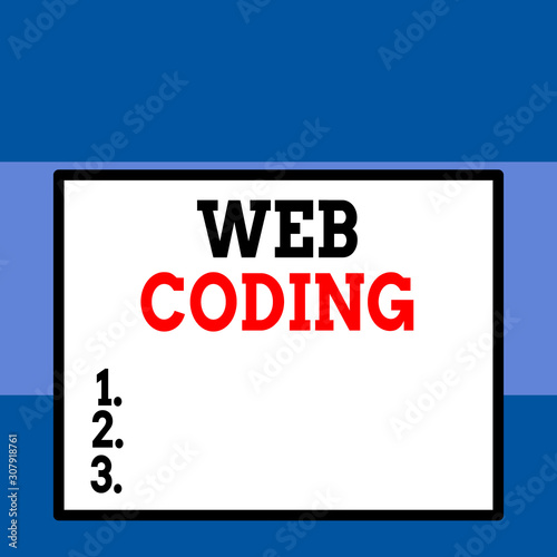 Conceptual hand writing showing Web Coding. Concept meaning work involved in developing a web site for the Internet Close up view big blank rectangle abstract geometrical background