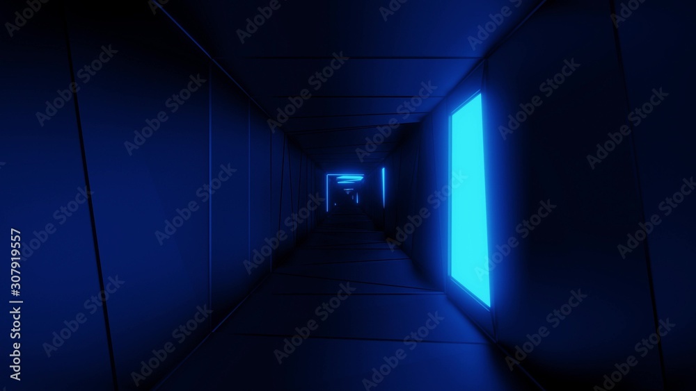 highly abstract design tunnel corridor with glowing light patterns 3d illustration wallpaper background