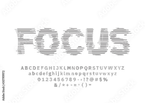 Glitch Line font set. Letters and numbers. Vector glitch alphabet illustration on white background