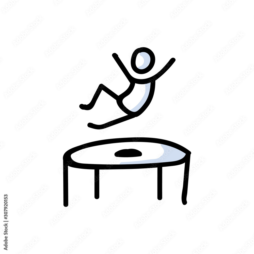 Vecteur Stock Hand Drawn Stickman Jumping on Trampoline. Concept Physical  Exercise. Simple Icon Motif for Trapmolining Stick Figure Pictogram.  Energy, Movement, Sport, Gym Bujo Illustration. Vector EPS 10. | Adobe Stock