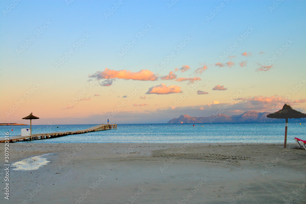 Warm evening on the beach of the island of Palma de Mallorca.