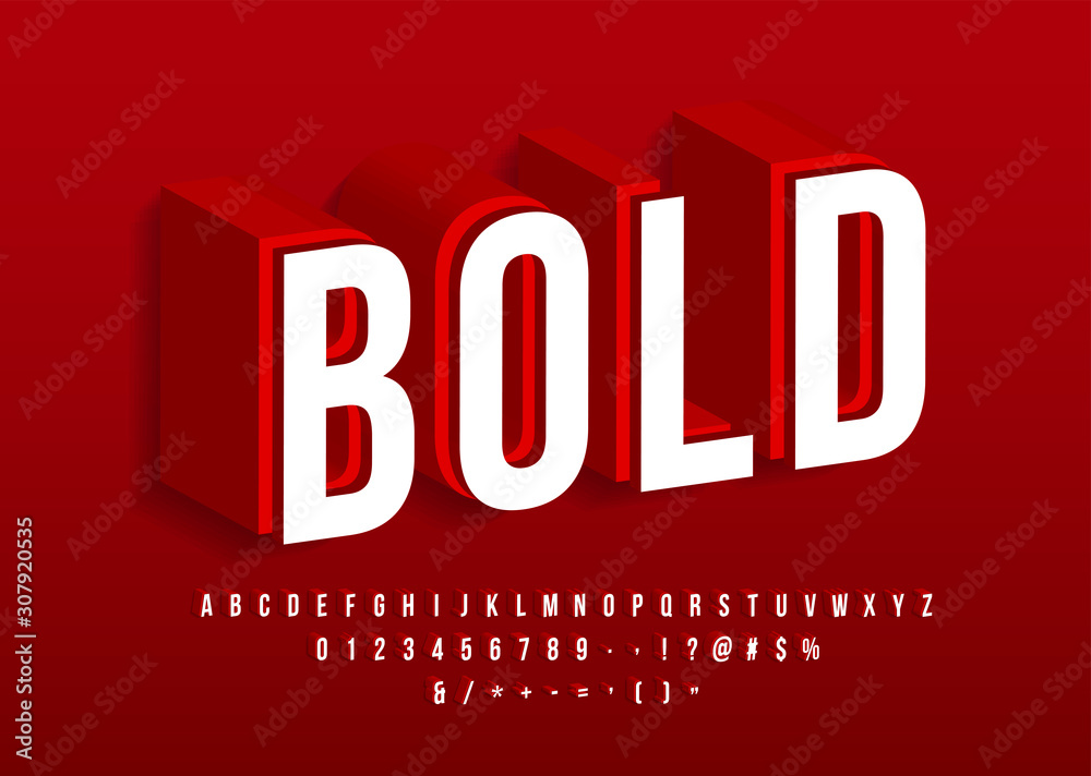 Obraz Bold strong font Modern 3d alphabet Red isometric text effect Vector