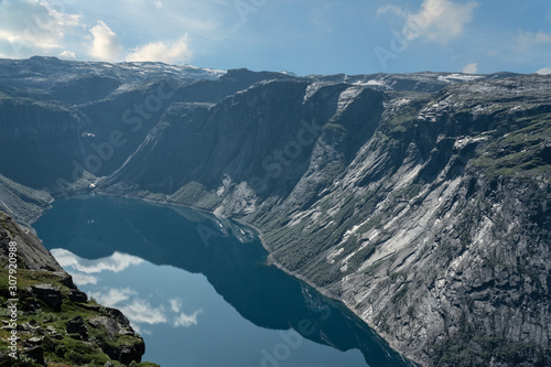 Norway, mountain lake landscape, picturesque view. Ringedalsvatnet lake panorama near Trolltunga