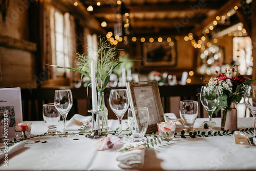 Table arrangements at a wedding location