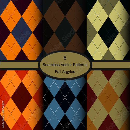 6 Fall Argyle Seamless Pattern Set