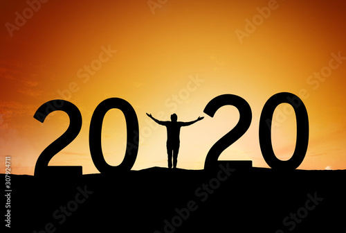 Happy new year Silhouette sunset background