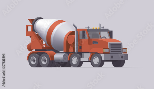 Vector concrete mixer truck. Isolated american cement truck. Flat illustration