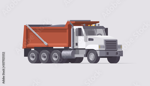 Vector dump truck. Isolated american full truck. Flat illustration