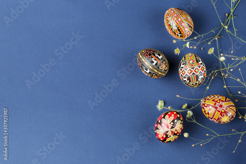 Easter eggs decorated with wax resist technique