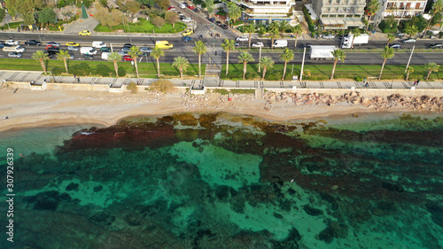 Aerial drone photo of Floisvos or Flisvos a seaside famous area of South Athens riviera  Attica  Greece