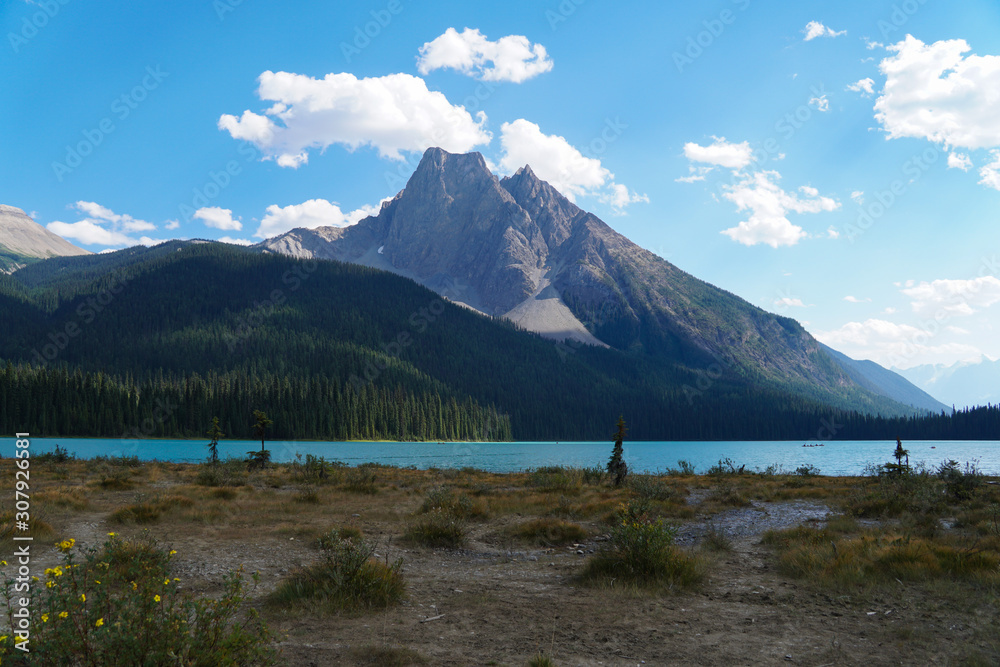 A view of one of the many beautiful mountains surrounding Moraine Lake in Banff National Park