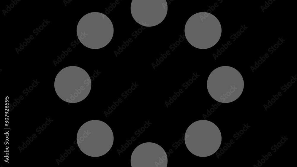 Graphic motif in black and white composed of discs placed in a circle with stroboscopic and hypnotic effect, which rotates clockwise and increases in size