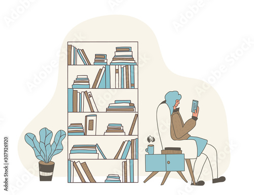 Reading a book concept. Vector color design.