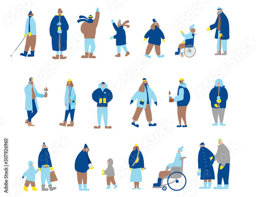 Winter people dressed in warm outdoor clothes.