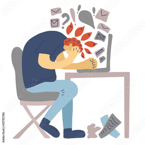 Burnout concept. Vector person at the table.