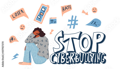 Stop cyberbullying emblem. Hand drawn vector text