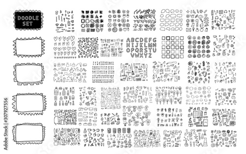 Set of doodle icon. Hand drawn illustration.