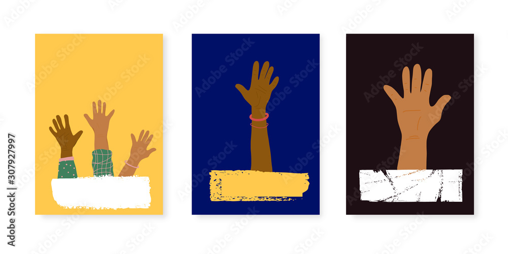 Fototapeta premium Poster blank with hand. Vector color banner.