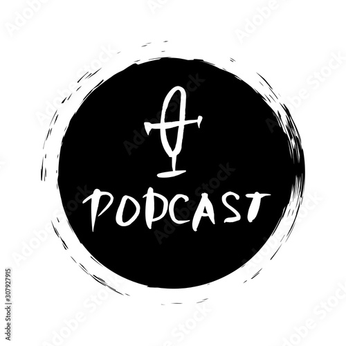 Podcast text. Logo emblem. Vector color design. photo