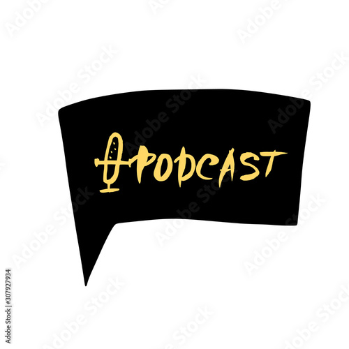 Podcast text. Logo emblem. Vector color design. photo