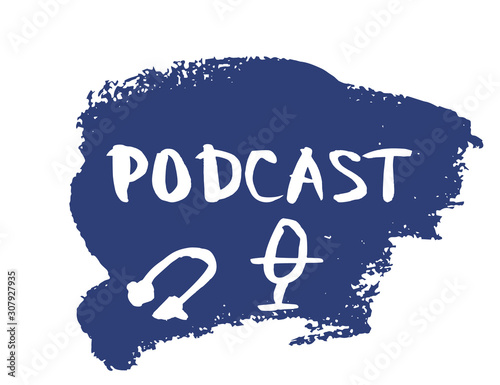 Podcast text. Logo emblem. Vector color design. photo