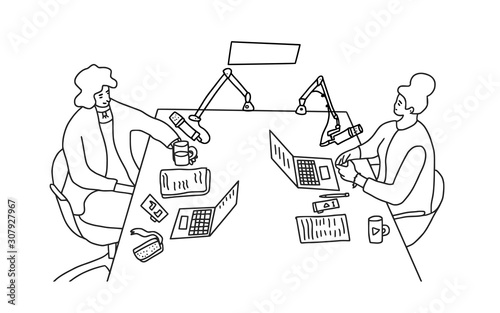 Podcast show studio concept. Vector simple design.