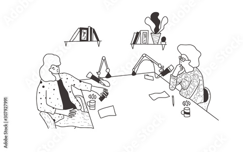 Podcast show studio concept. Vector simple design.