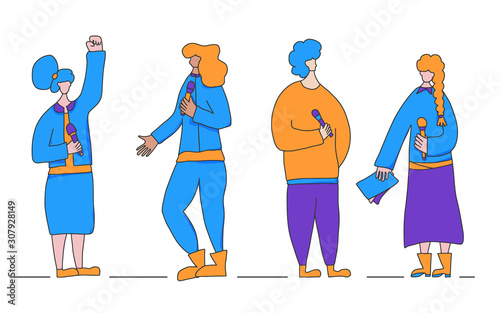 Cute woman speakers group Orators vector character