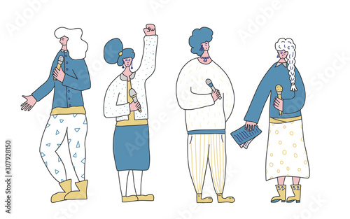 Cute woman speakers group Orators vector character