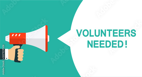 Volunteers needed banner with loudspeaker. Vector illustration