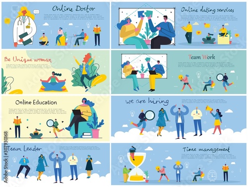 Team work, Online Education, We are hiring Time management concept in the flat design