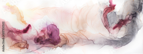 Alcohol ink sea texture. Contemporary art. Abstract art background. Multicolored bright texture. Fragment of artwork. Modern art. Inspired by the sky, as well as steam and smoke. Trendy wallpaper. © Mari Dein