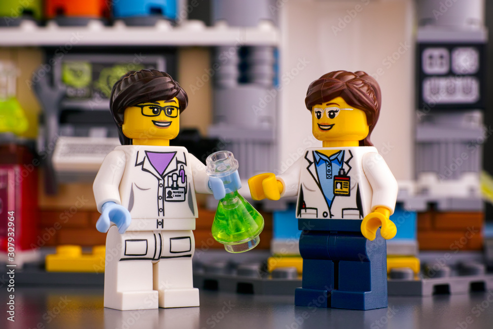 Two Lego scientist minifigures in laboratory. Stock Photo | Adobe Stock