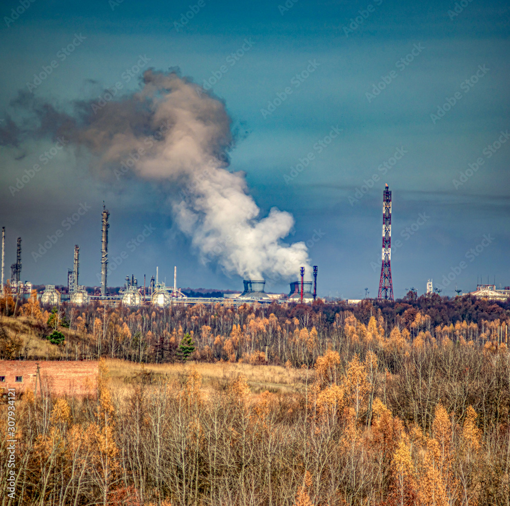 Panorama of the industrial area in the fall afternoon