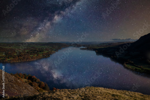 Beautiful epic digital composite landscape of Milky Way over Hallin Fell and Ullswater in Lake District © veneratio