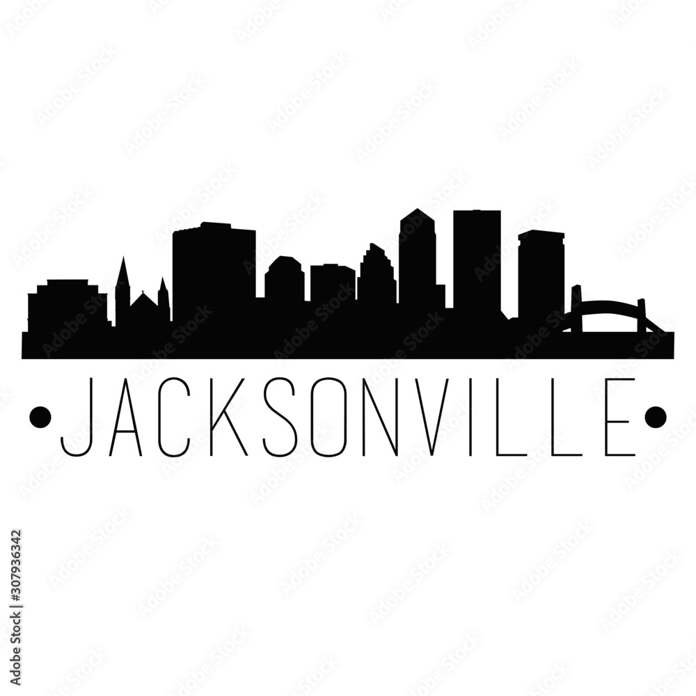 Jacksonville Florida Skyline Silhouette City Design Vector Famous Monuments Travel Landmark.