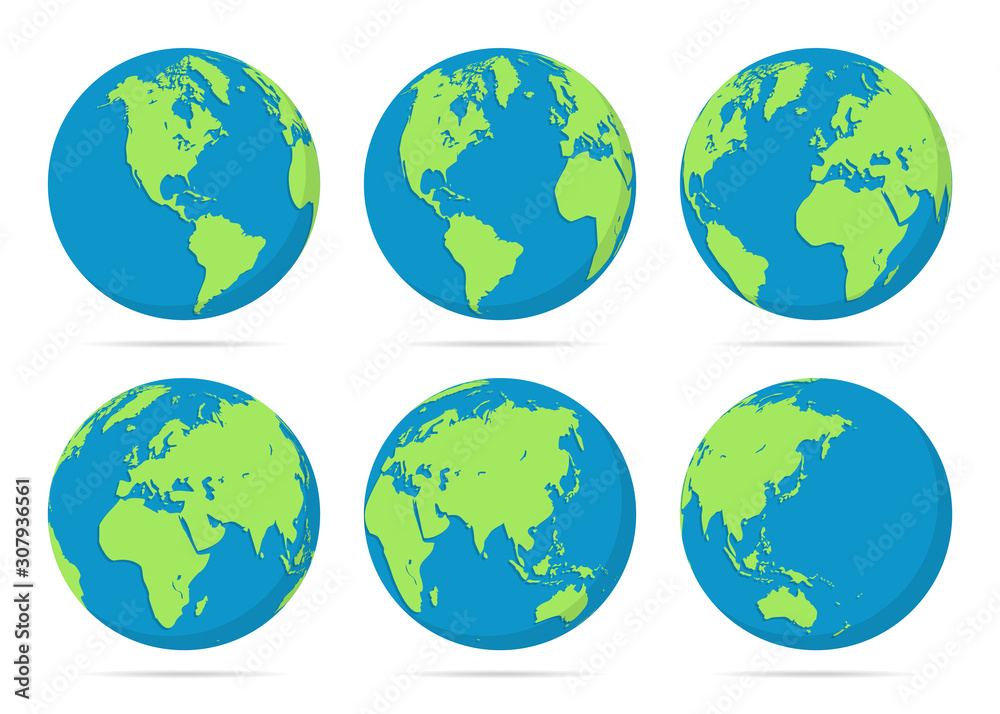 Set of Planet Earth globes in a flat design with shadow Set of Planet Earth globes in a flat design with shadow