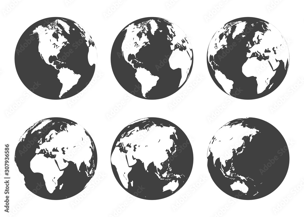 Set of Planet Earth globes icons in a flat design