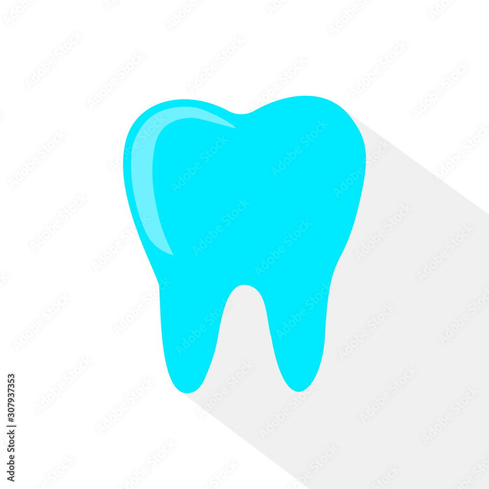 blue tooth. Simple icon with long shadow on a white background.