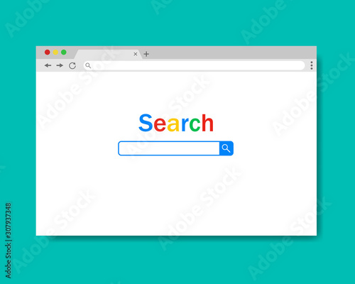 Browser web page with search bar. Chrome web mockup of computer interface. Flat screen internet page. Browser window with url address line. Empty template internet web page. vector illustration