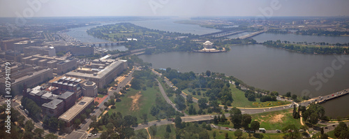 Фотография Washington DC city, Jefferson Memorial, Tidal Basin and Potomac River south panorama aerial view from the top of Washington Monument, Washington, District of Columbia DC, USA