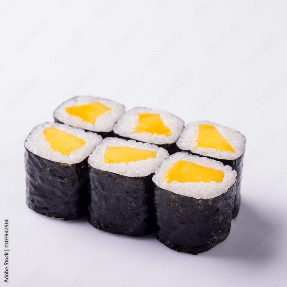 sushi with mango on white background sushi with mango on white background